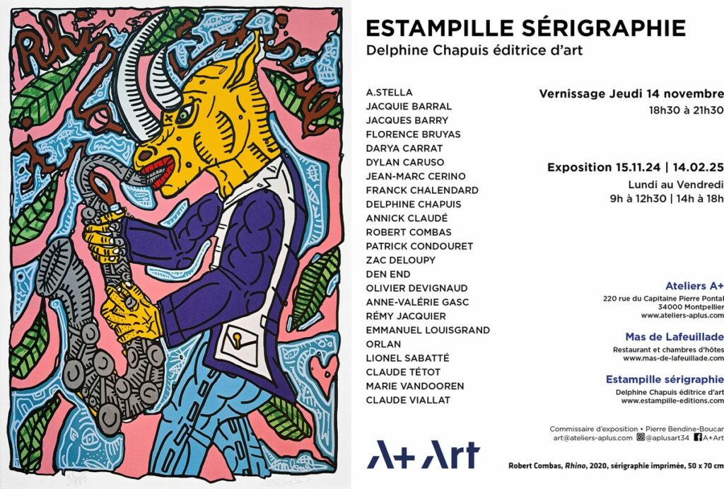 Affiche de l’exposition Estampille sérigraphie aux ateliers A+